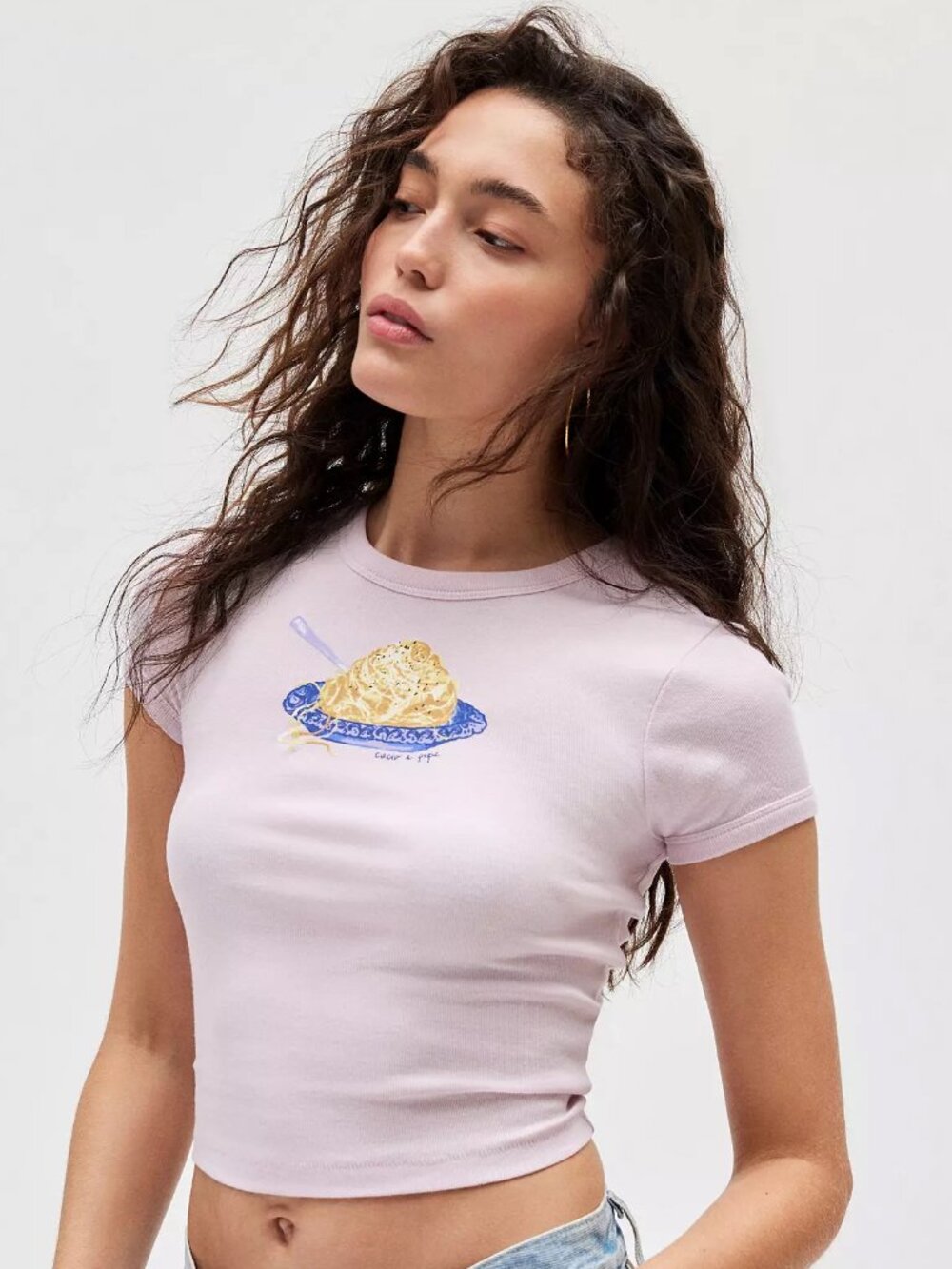 Urban Outfitters Kimchi Blue Spaghetti Graphic Baby Tee - Lilac/Pink -
